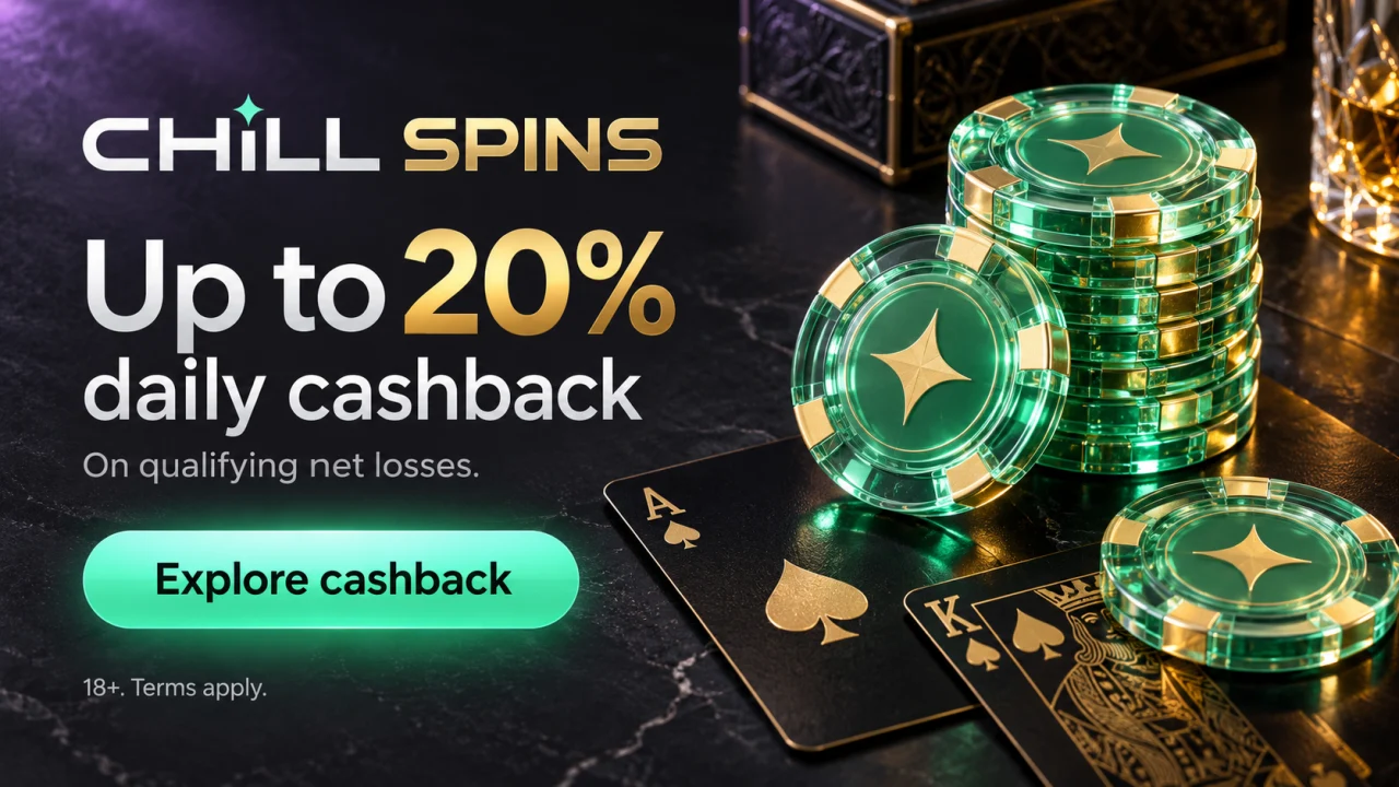 Chill Spins: up to 20% daily cashback on qualifying net losses. Explore cashback. 18+. Terms apply.